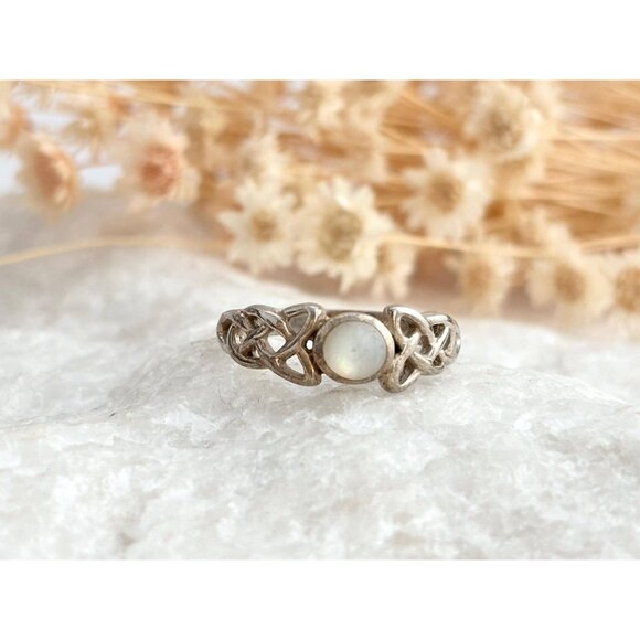 Braided Geometric Navajo Mother of Pearl 925 Sterling Silver Vintage Ring - sz 6 - Picture 8 of 12